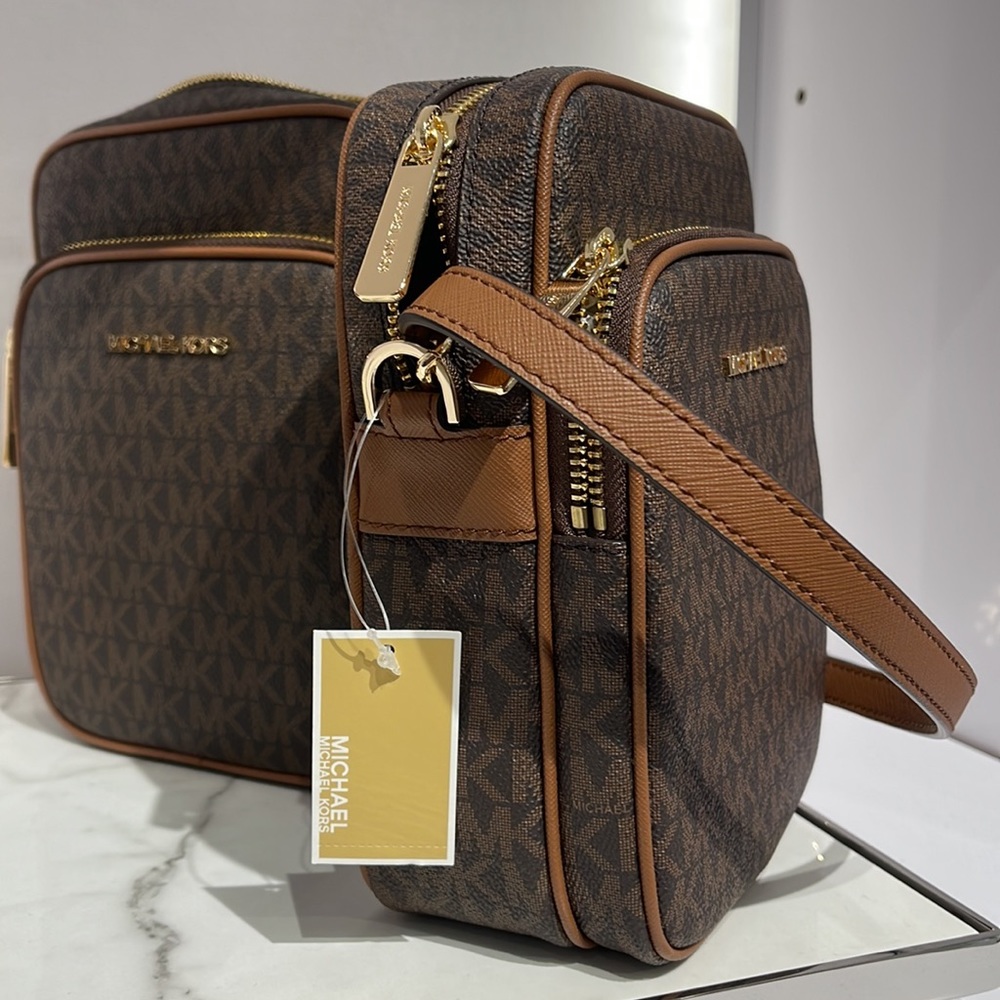 Michael Kors Jet Set Travel NS Chain Medium Logo Crossbody Bag Brown Color - Picture 2 of 16